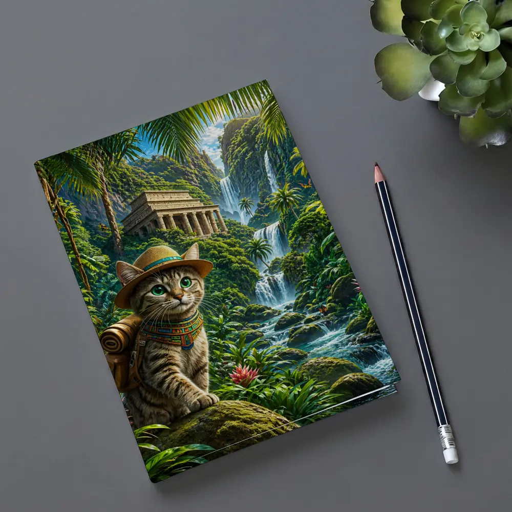 Egyptian Mau Explorer Cat Jungle Waterfall Temple – Notebooks