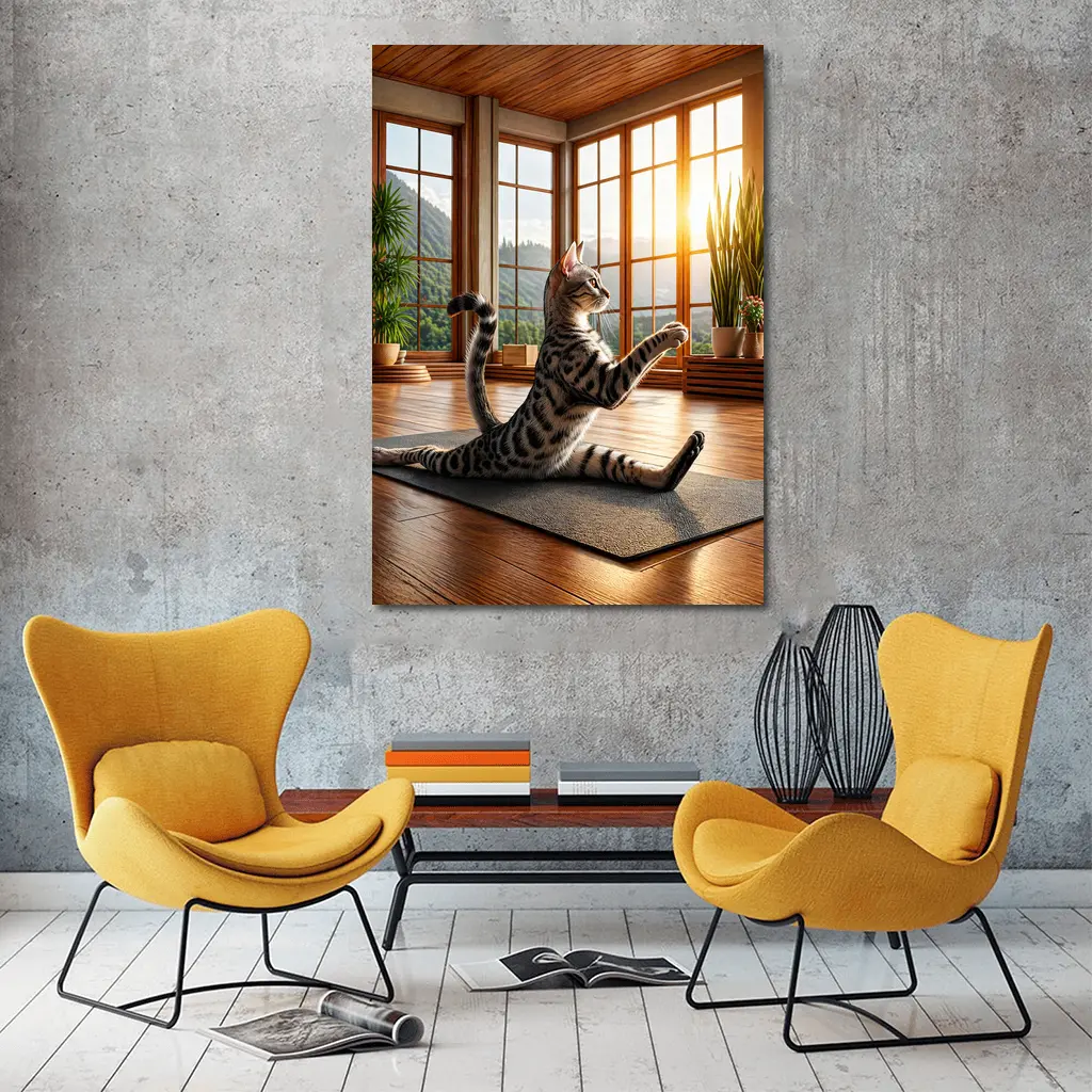 Egyptian Mau Cat Doing Yoga Sunny Studio – Wall Art