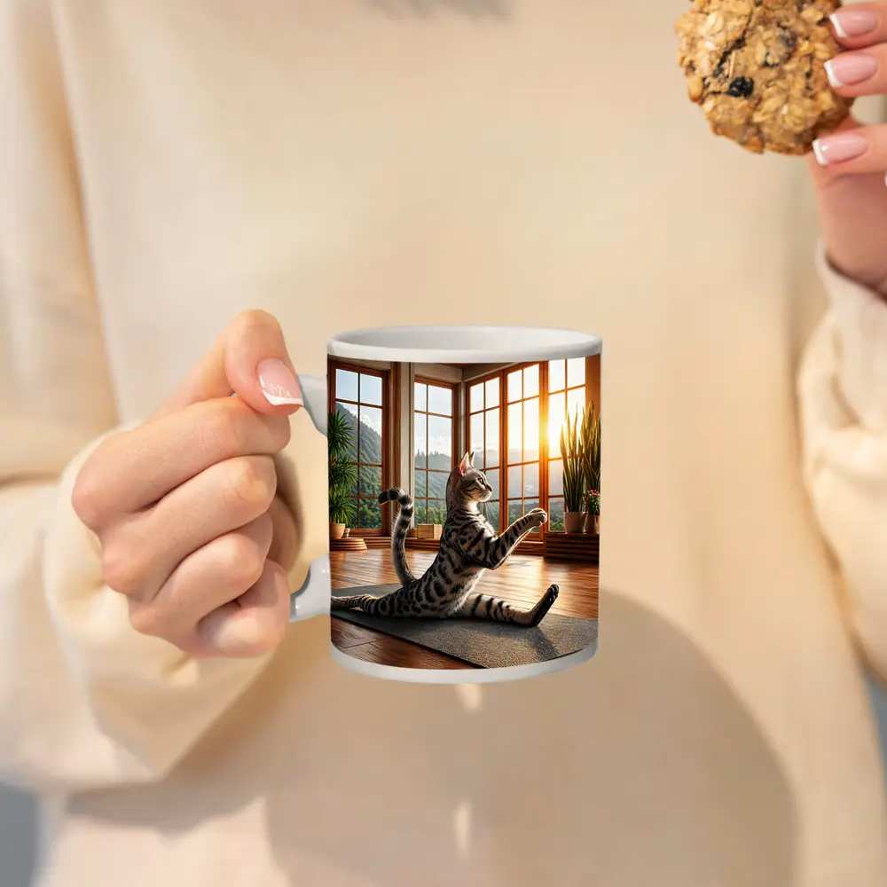 Egyptian Mau Cat Doing Yoga Sunny Studio – Mugs