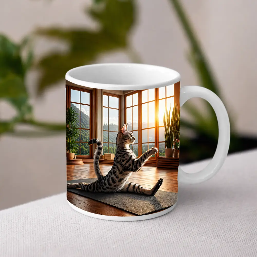 Egyptian Mau Cat Doing Yoga Sunny Studio – Mugs