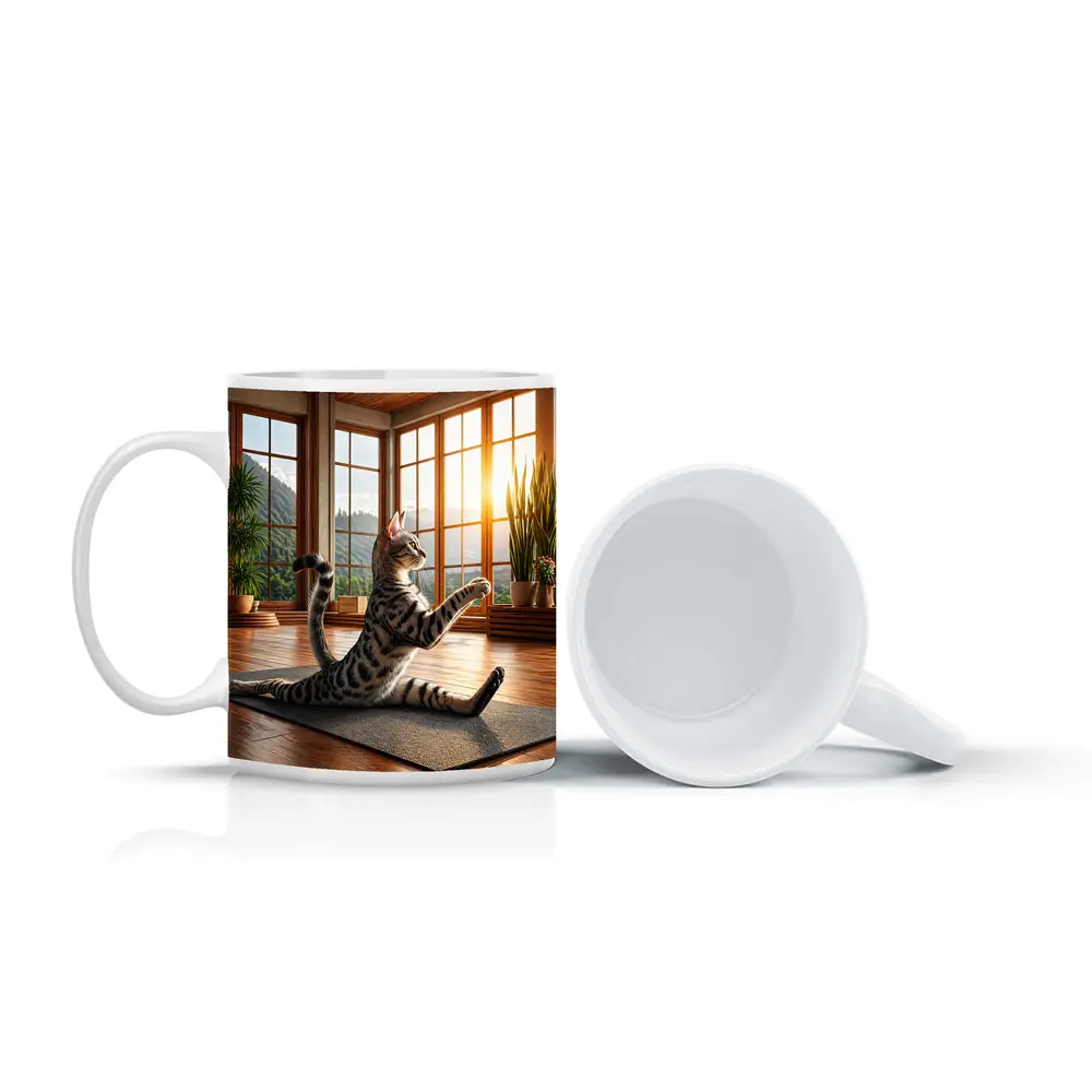 Egyptian Mau Cat Doing Yoga Sunny Studio – Mugs