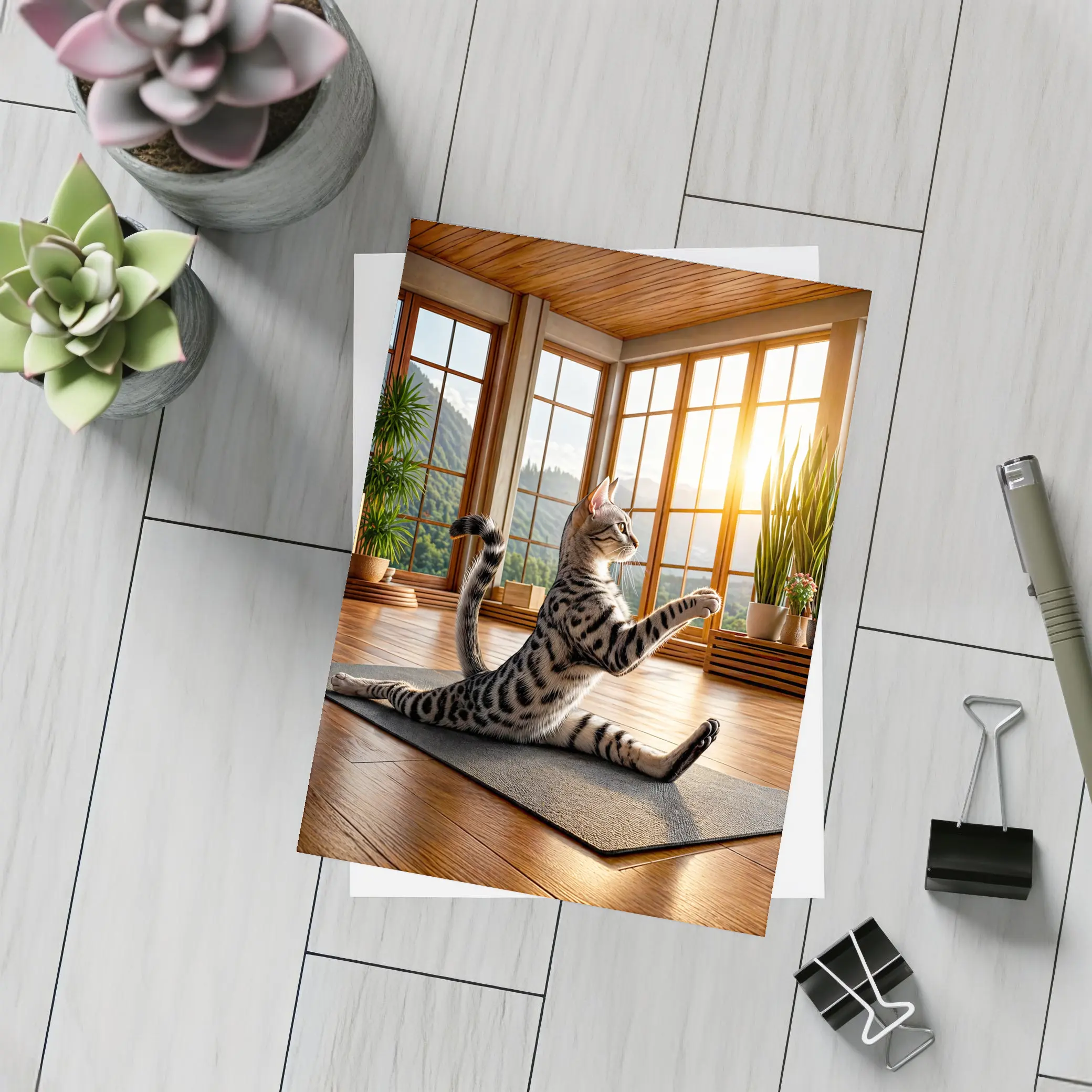 Egyptian Mau Cat Doing Yoga Sunny Studio – Postcards