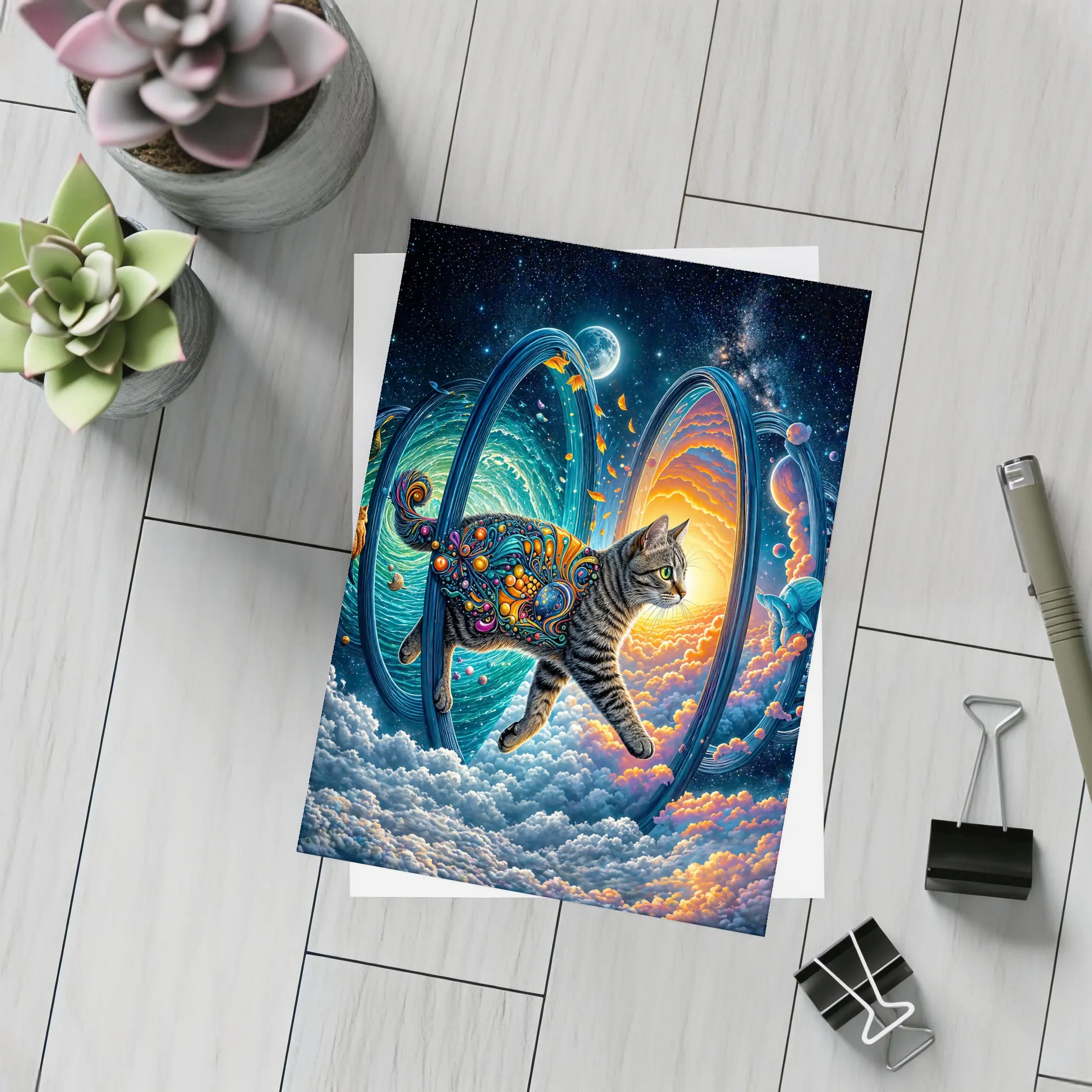 Egyptian Mau Cat Cosmic Space Trippy Art – Postcards