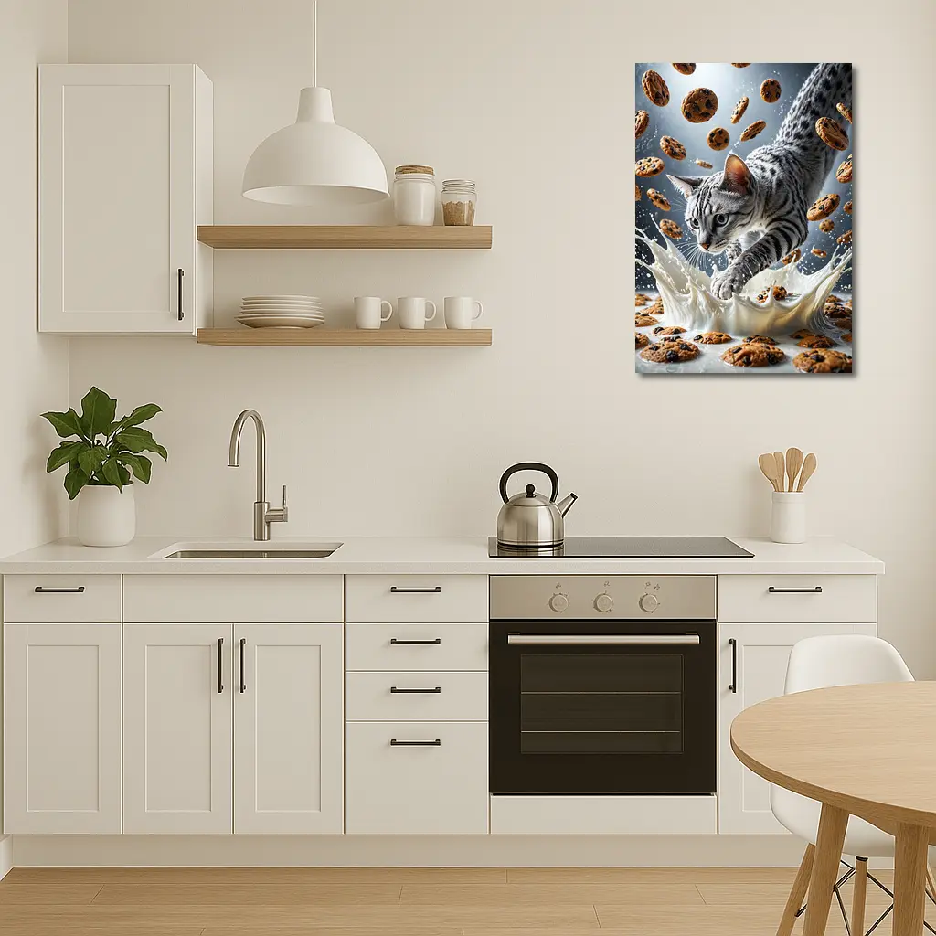 Egyptian Mau Cat Milk Splash Flying Cookies – Wall Art