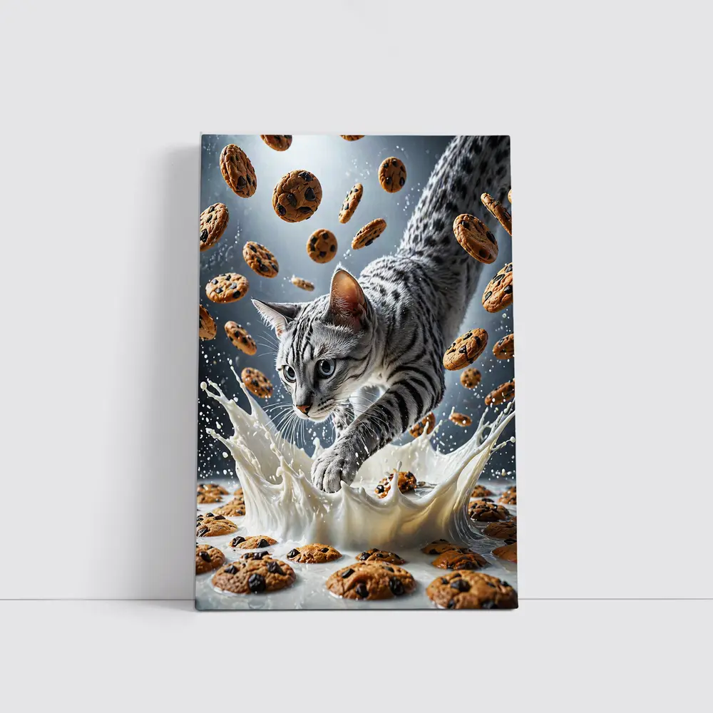Egyptian Mau Cat Milk Splash Flying Cookies – Wall Art