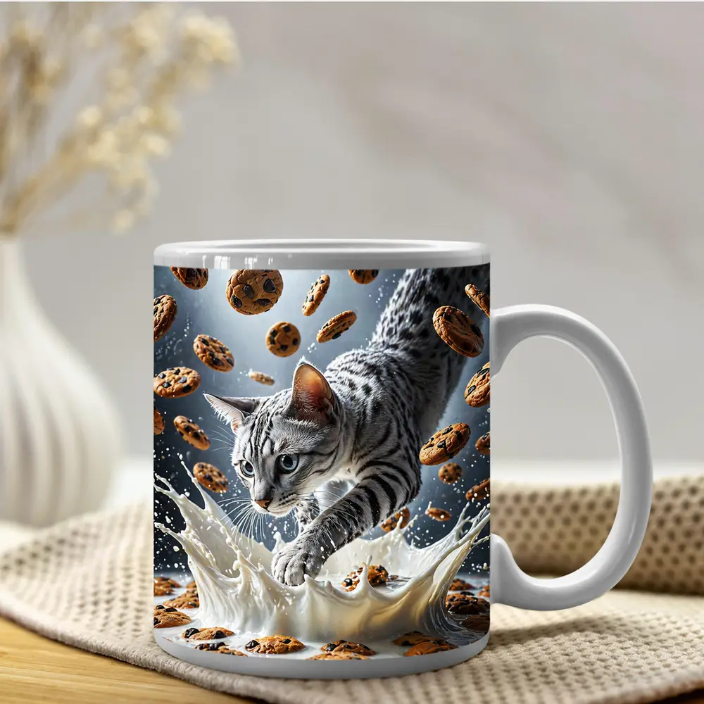 Egyptian Mau Cat Milk Splash Flying Cookies – Mugs