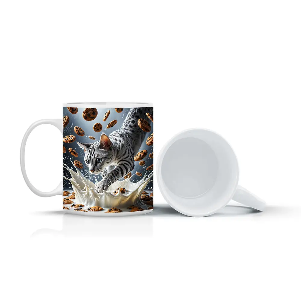 Egyptian Mau Cat Milk Splash Flying Cookies – Mugs