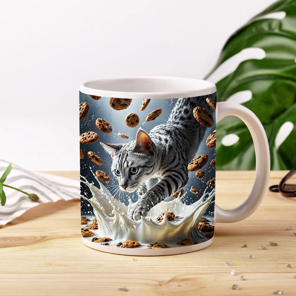 Egyptian Mau Cat Milk Splash Flying Cookies – Mugs