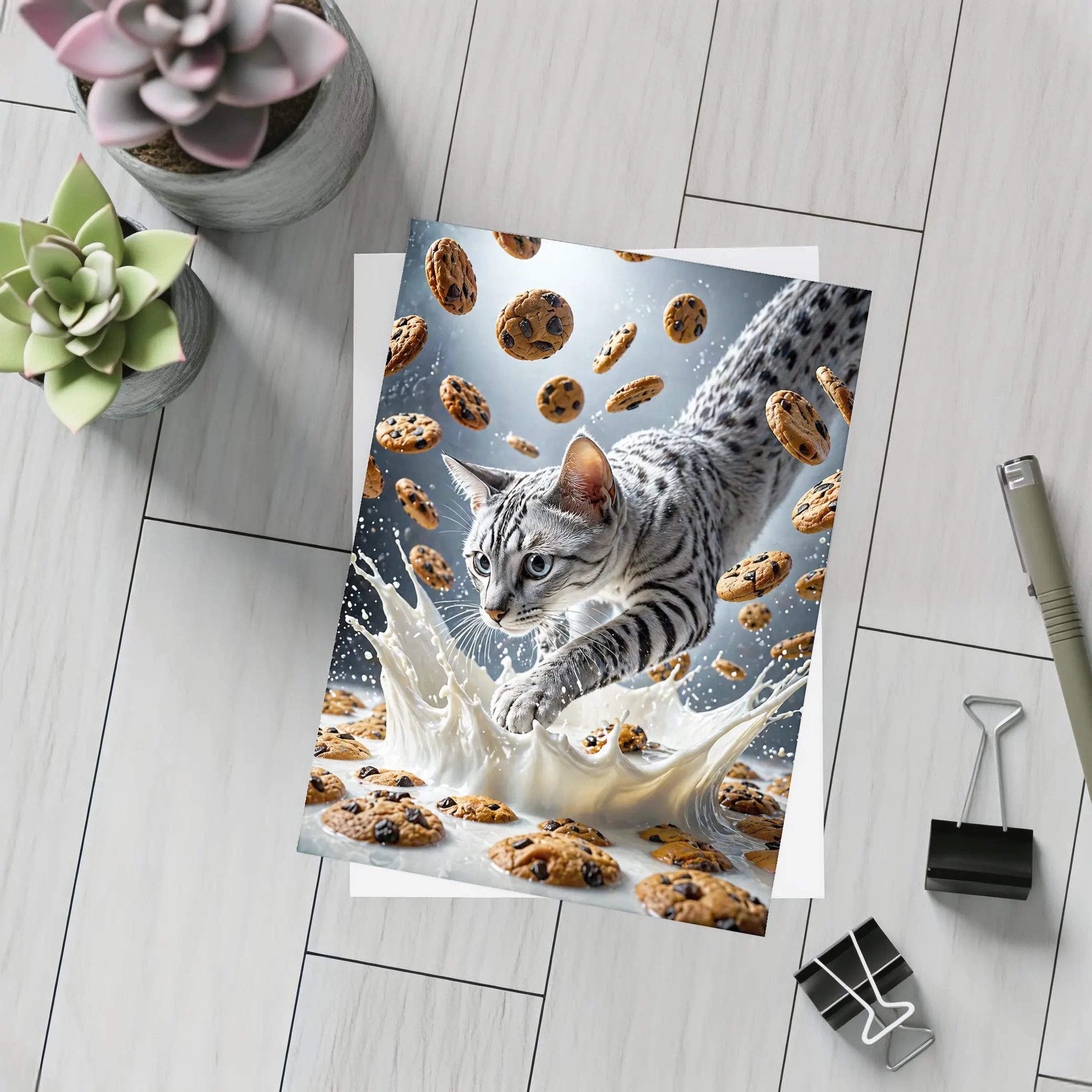 Egyptian Mau Cat Milk Splash Flying Cookies – Postcards