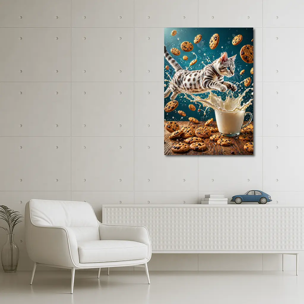 Egyptian Mau Kitten Leaping Into Milk Splash – Wall Art