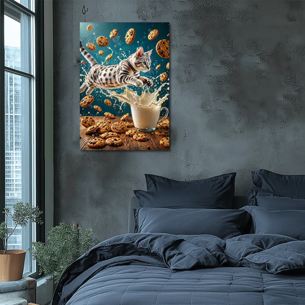 Egyptian Mau Kitten Leaping Into Milk Splash – Wall Art