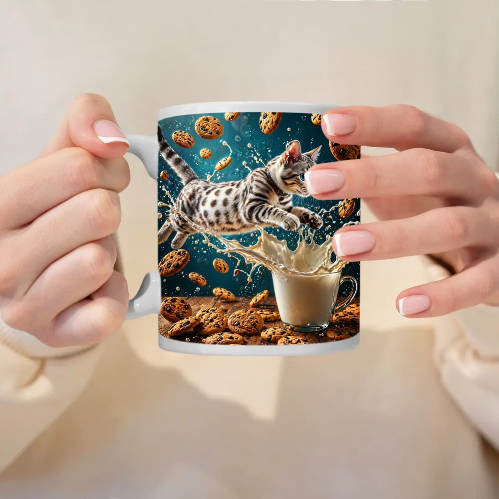 Egyptian Mau Kitten Leaping Into Milk Splash – Mugs