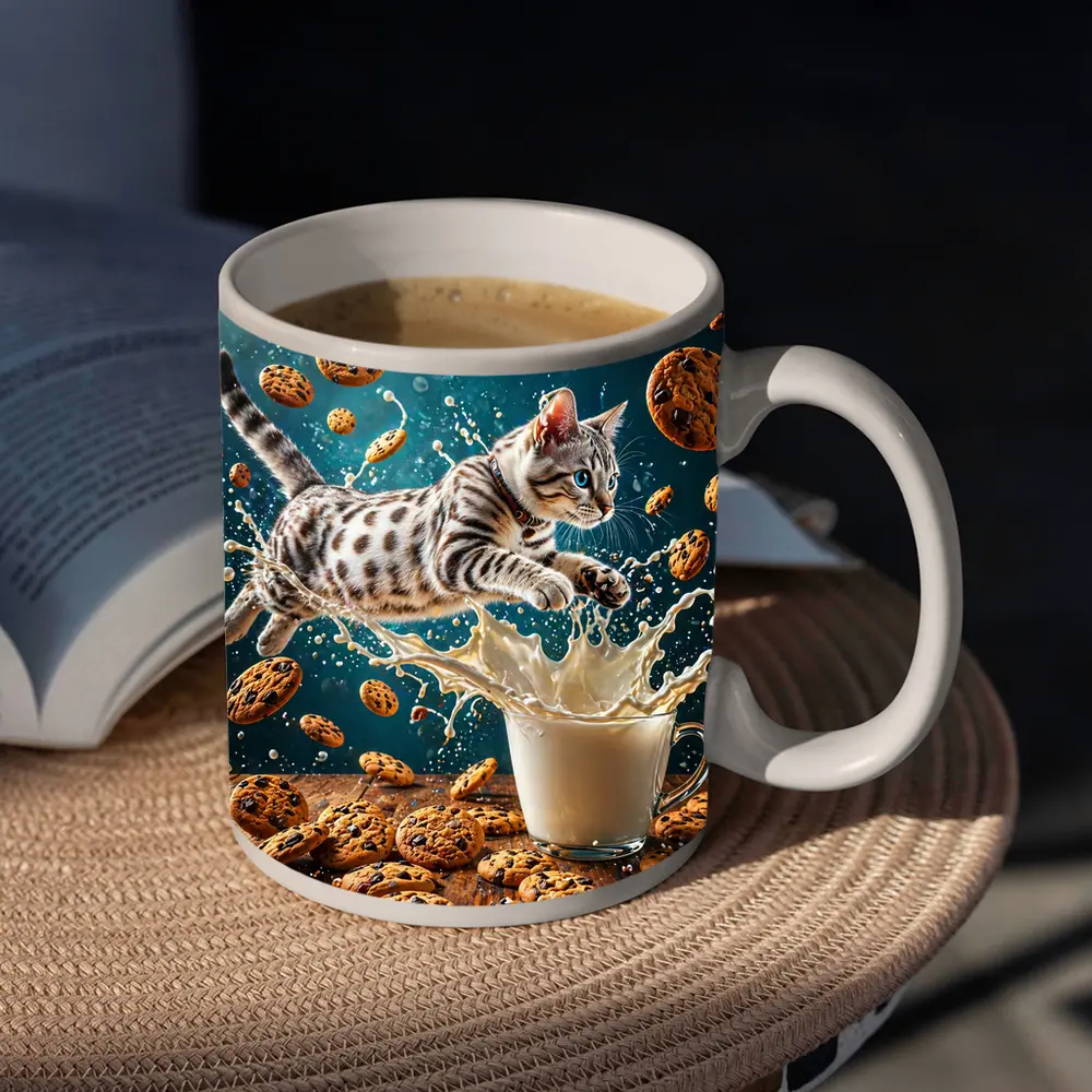 Egyptian Mau Kitten Leaping Into Milk Splash – Mugs