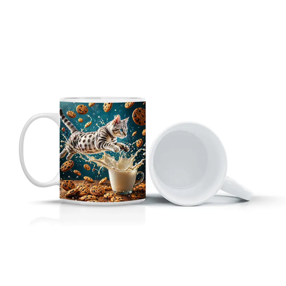 Egyptian Mau Kitten Leaping Into Milk Splash – Mugs