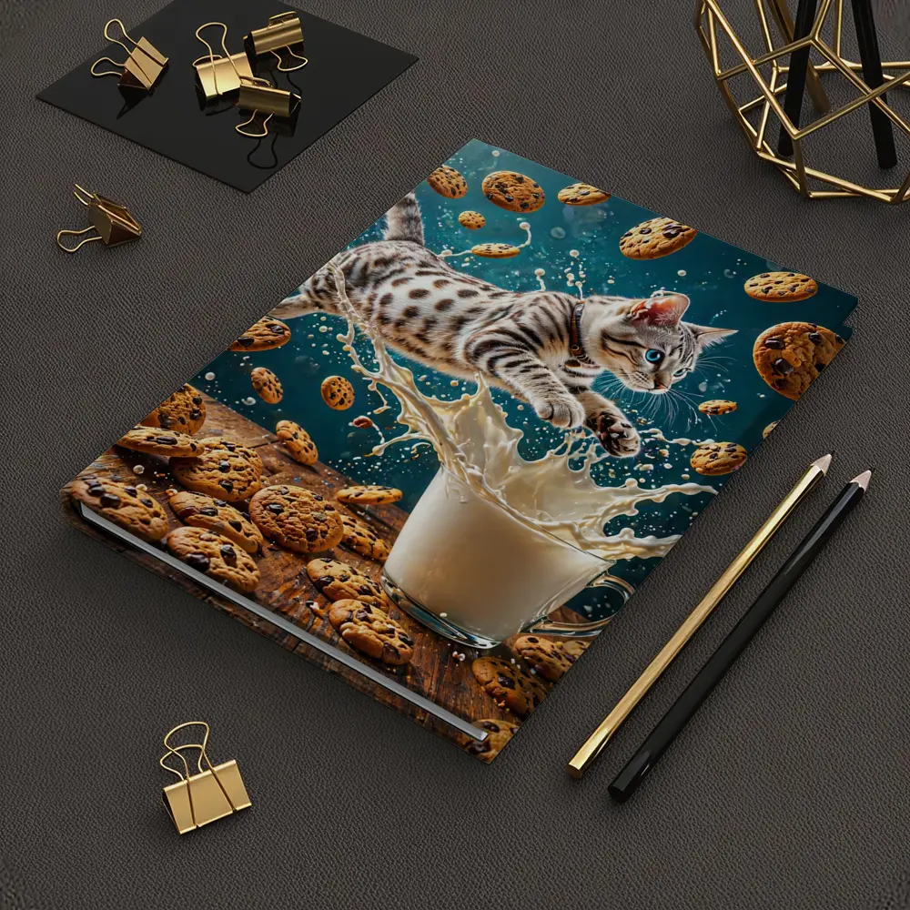 Egyptian Mau Kitten Leaping Into Milk Splash – Notebooks
