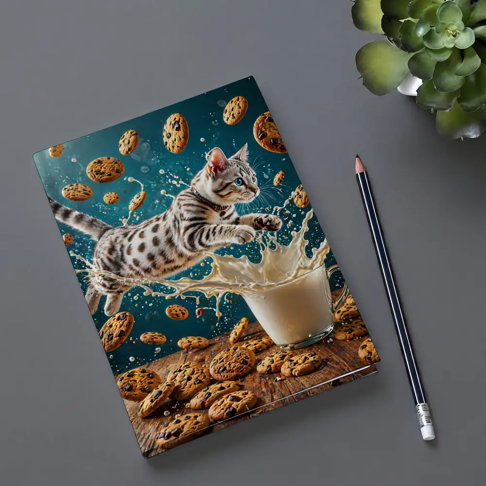 Egyptian Mau Kitten Leaping Into Milk Splash – Notebooks