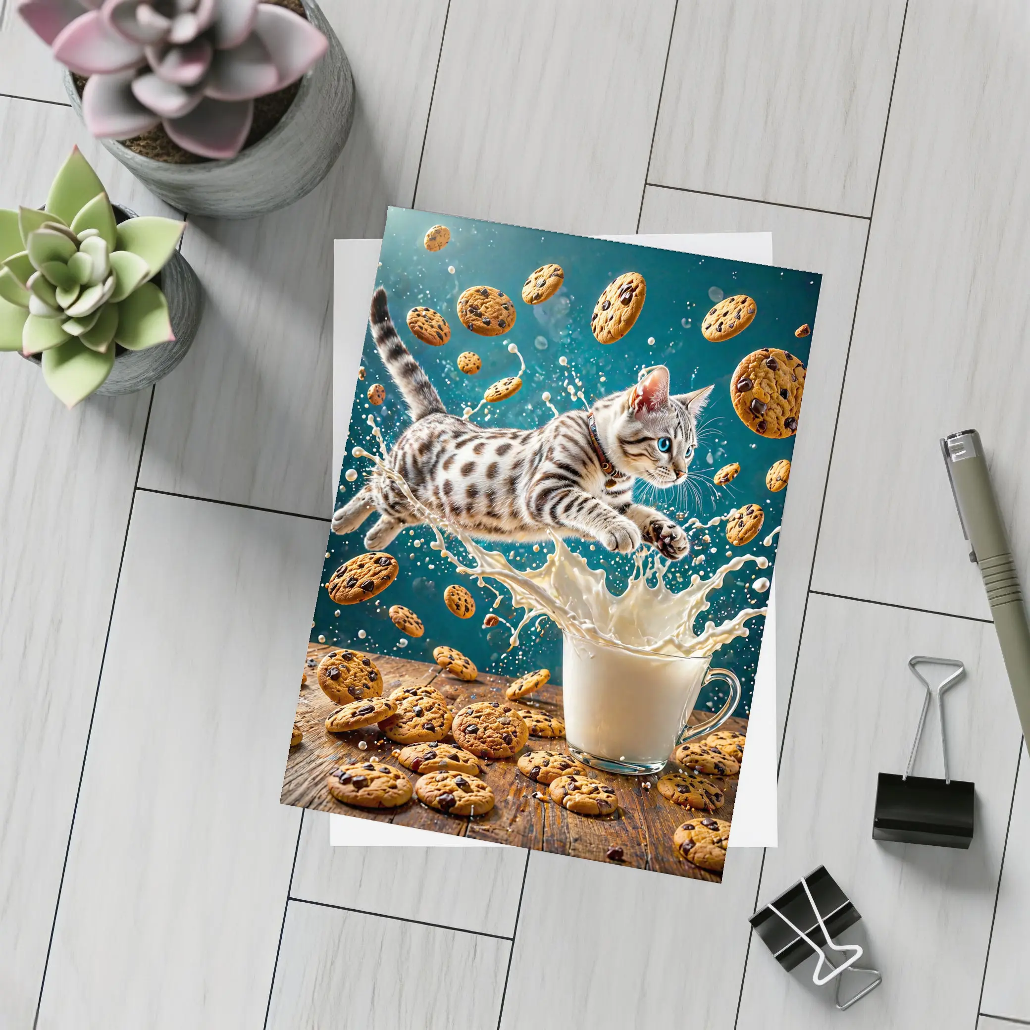 Egyptian Mau Kitten Leaping Into Milk Splash – Postcards