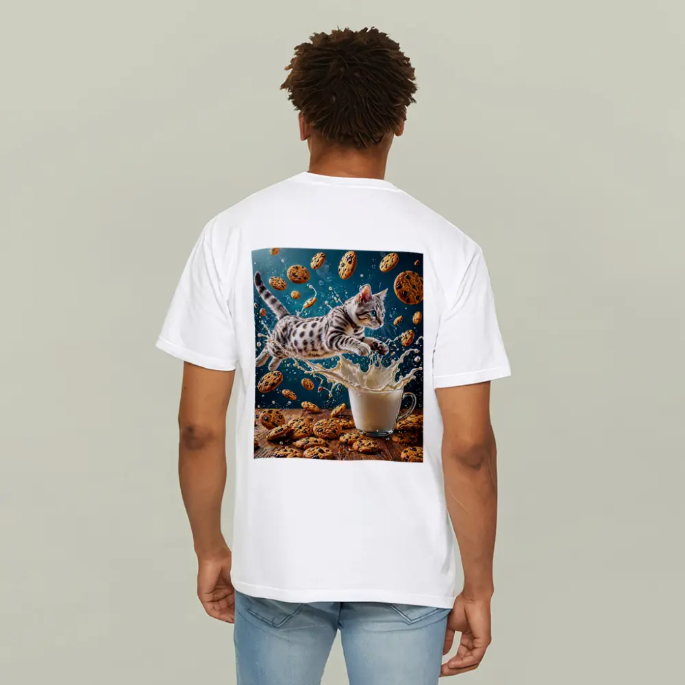 Egyptian Mau Kitten Leaping Into Milk Splash – T-Shirts