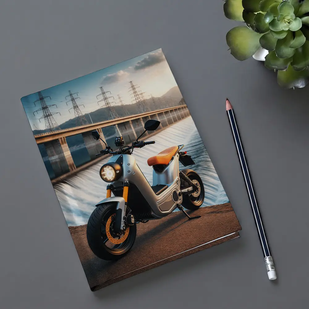 Electric Scooter Parked Near Dam Waterfall – Notebooks