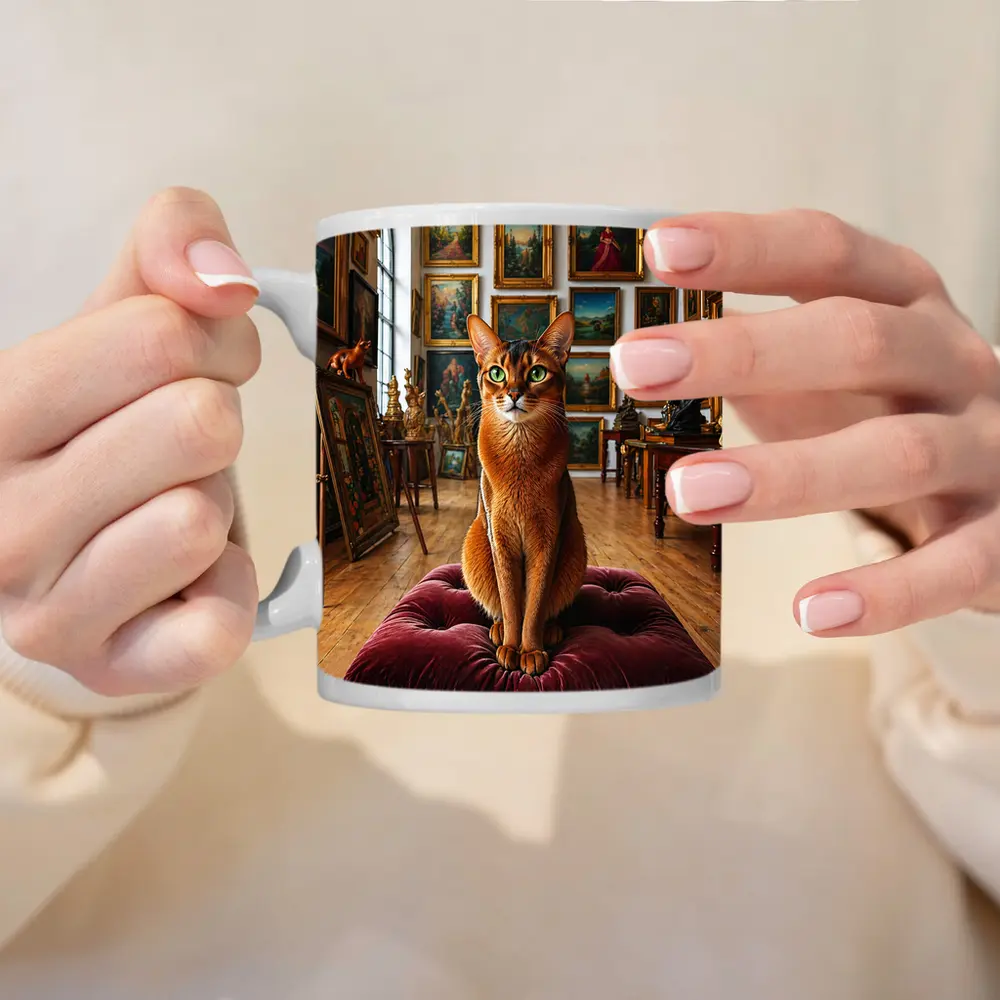 Abyssinian Cat Sitting in Art Gallery – Mugs