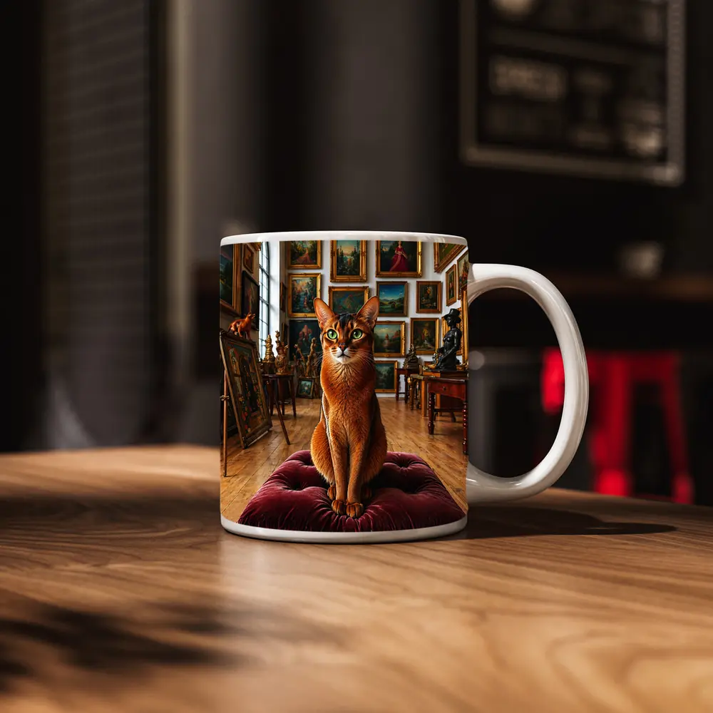 Abyssinian Cat Sitting in Art Gallery – Mugs