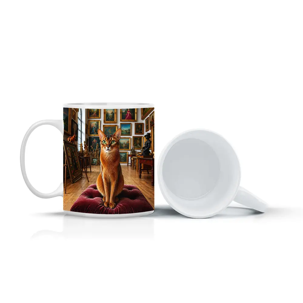 Abyssinian Cat Sitting in Art Gallery – Mugs