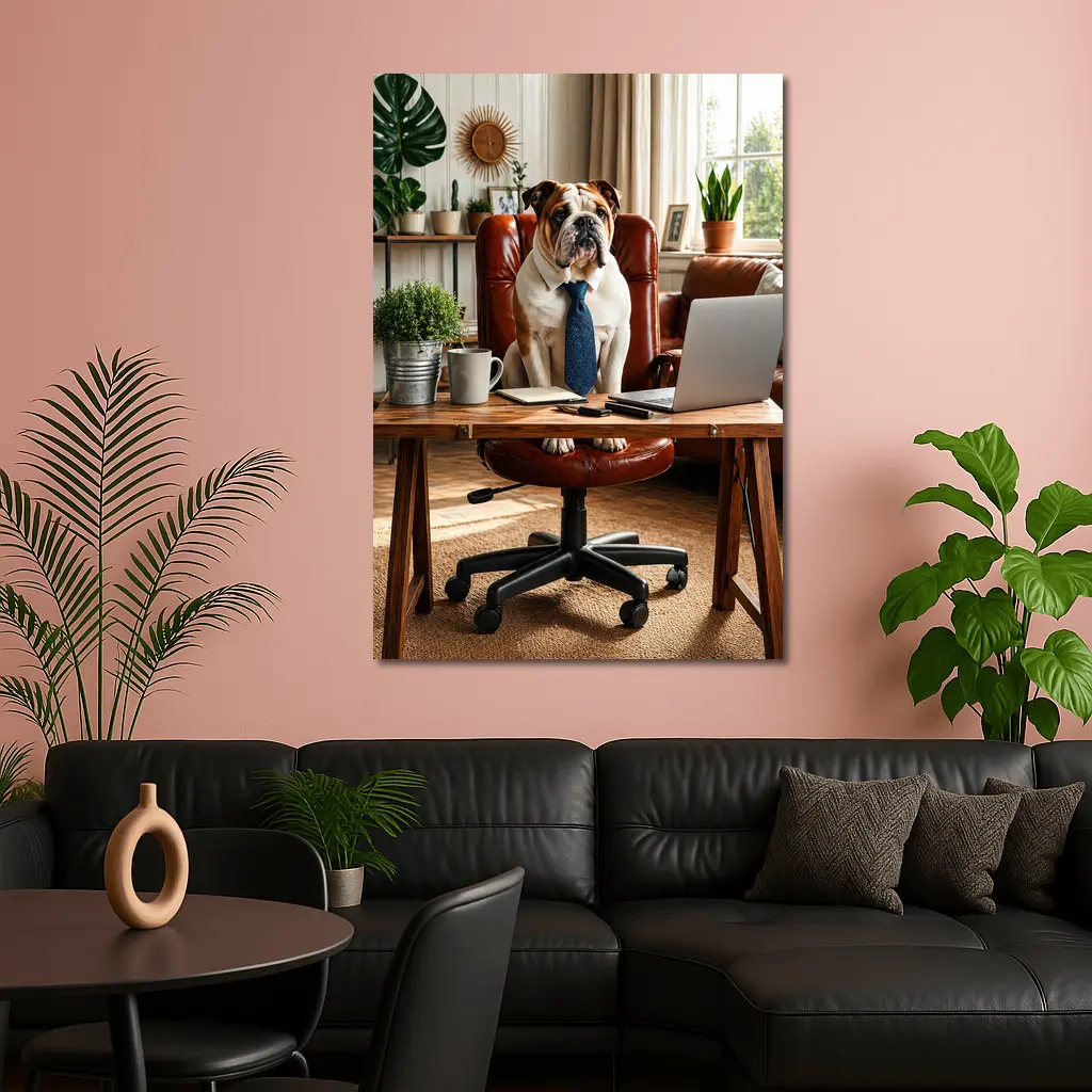 English Bulldog Boss Wearing Tie Home Office – Wall Art