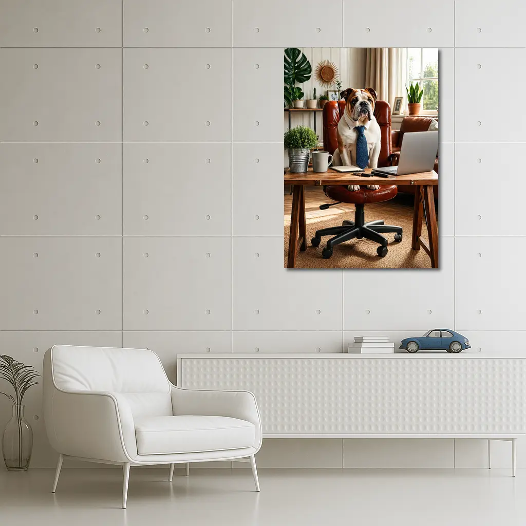 English Bulldog Boss Wearing Tie Home Office – Wall Art
