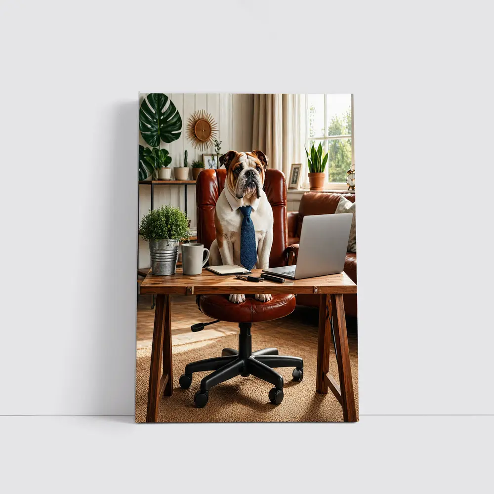 English Bulldog Boss Wearing Tie Home Office – Wall Art