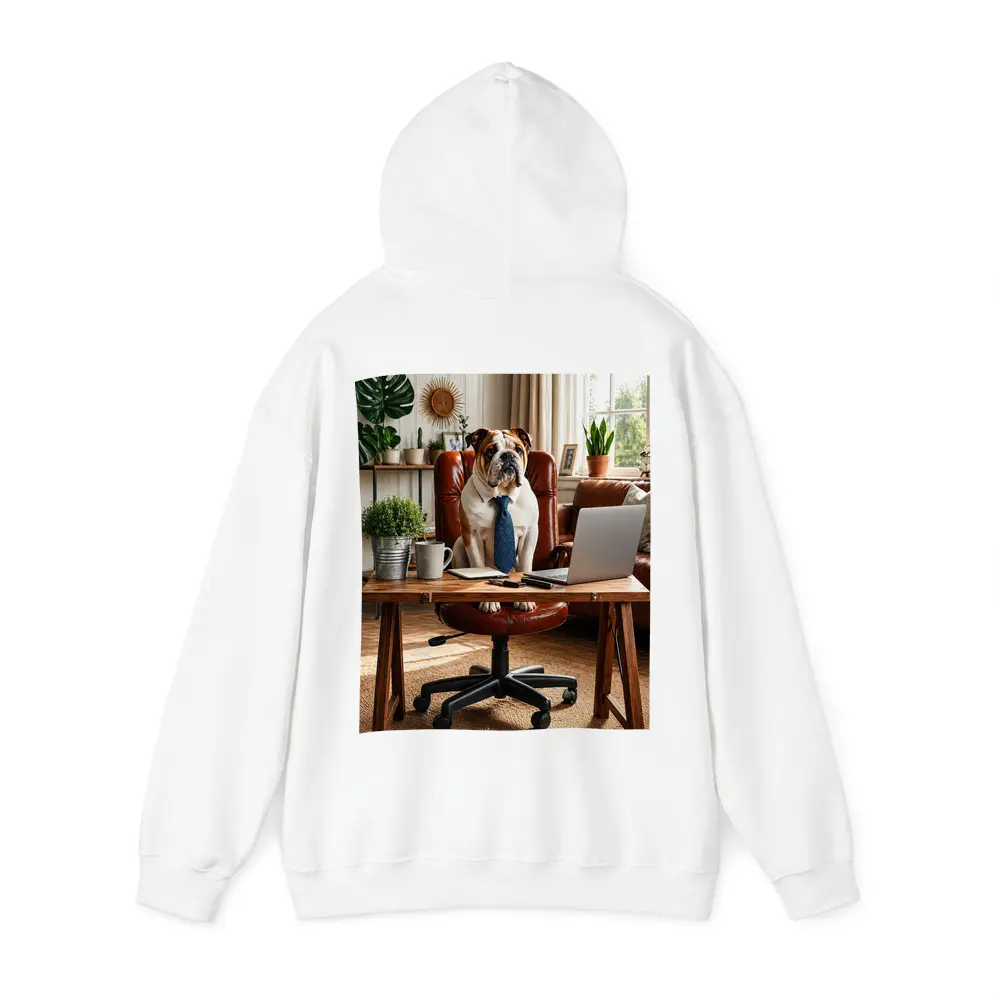 English Bulldog Boss Wearing Tie Home Office – Hoodies
