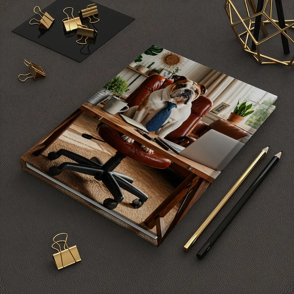 English Bulldog Boss Wearing Tie Home Office – Notebooks