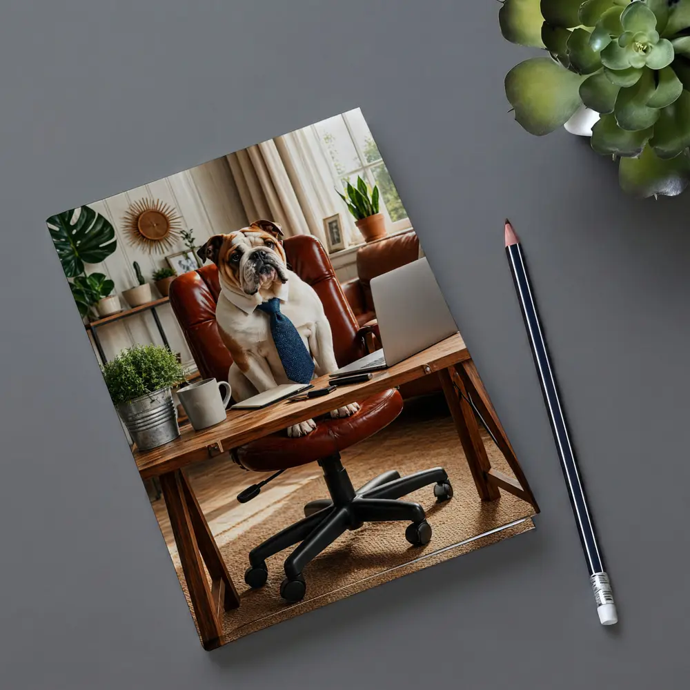 English Bulldog Boss Wearing Tie Home Office – Notebooks