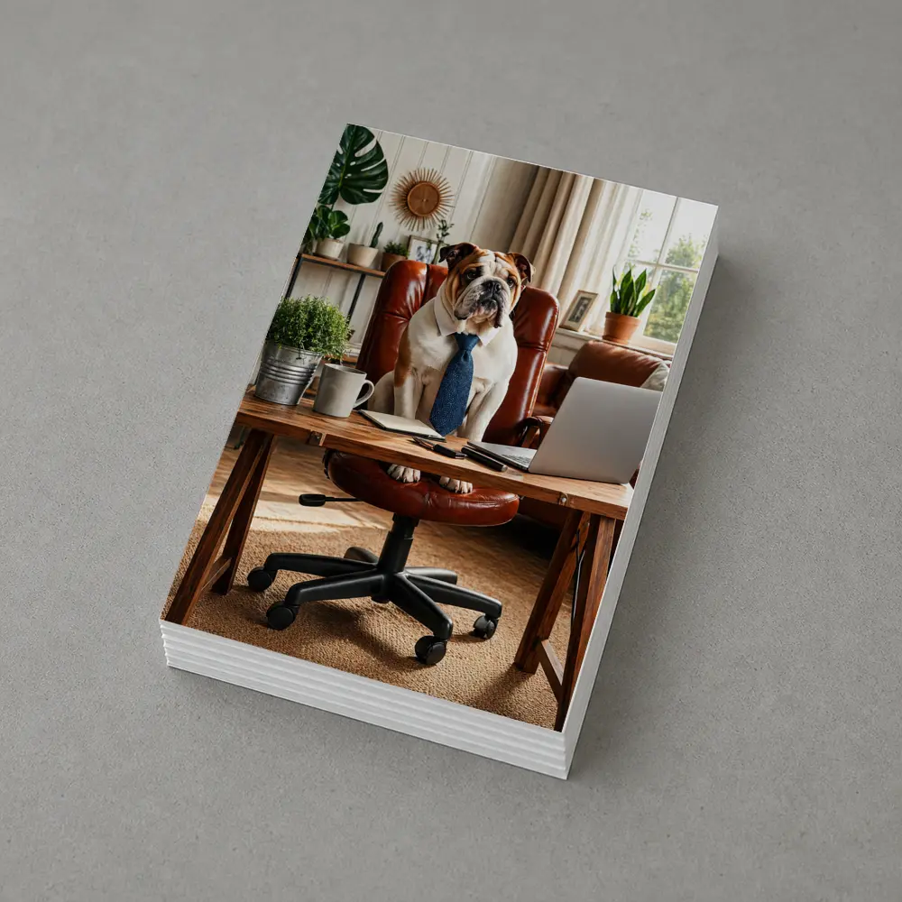 English Bulldog Boss Wearing Tie Home Office – Postcards