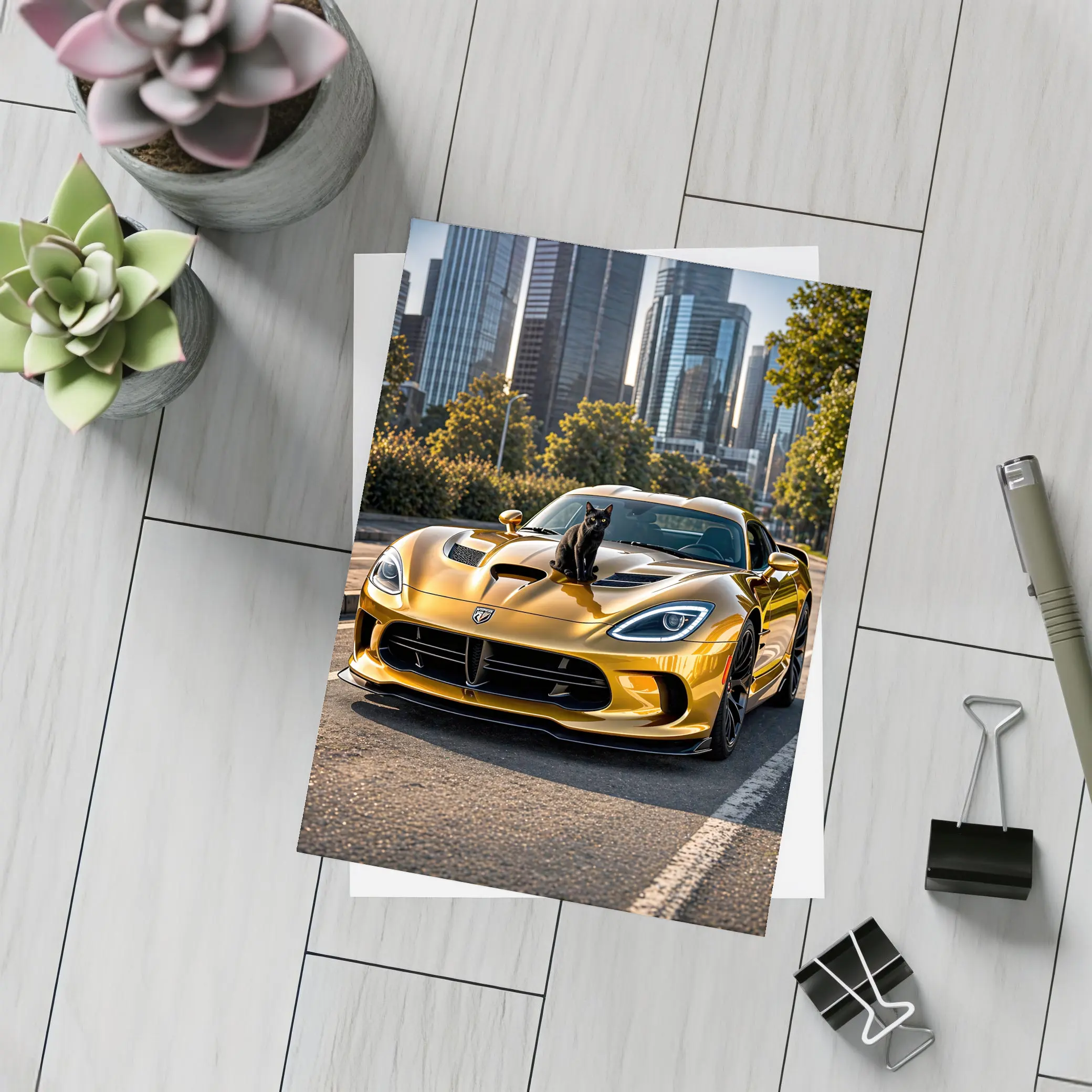 Gold Dodge Viper Black Cat City – Postcards