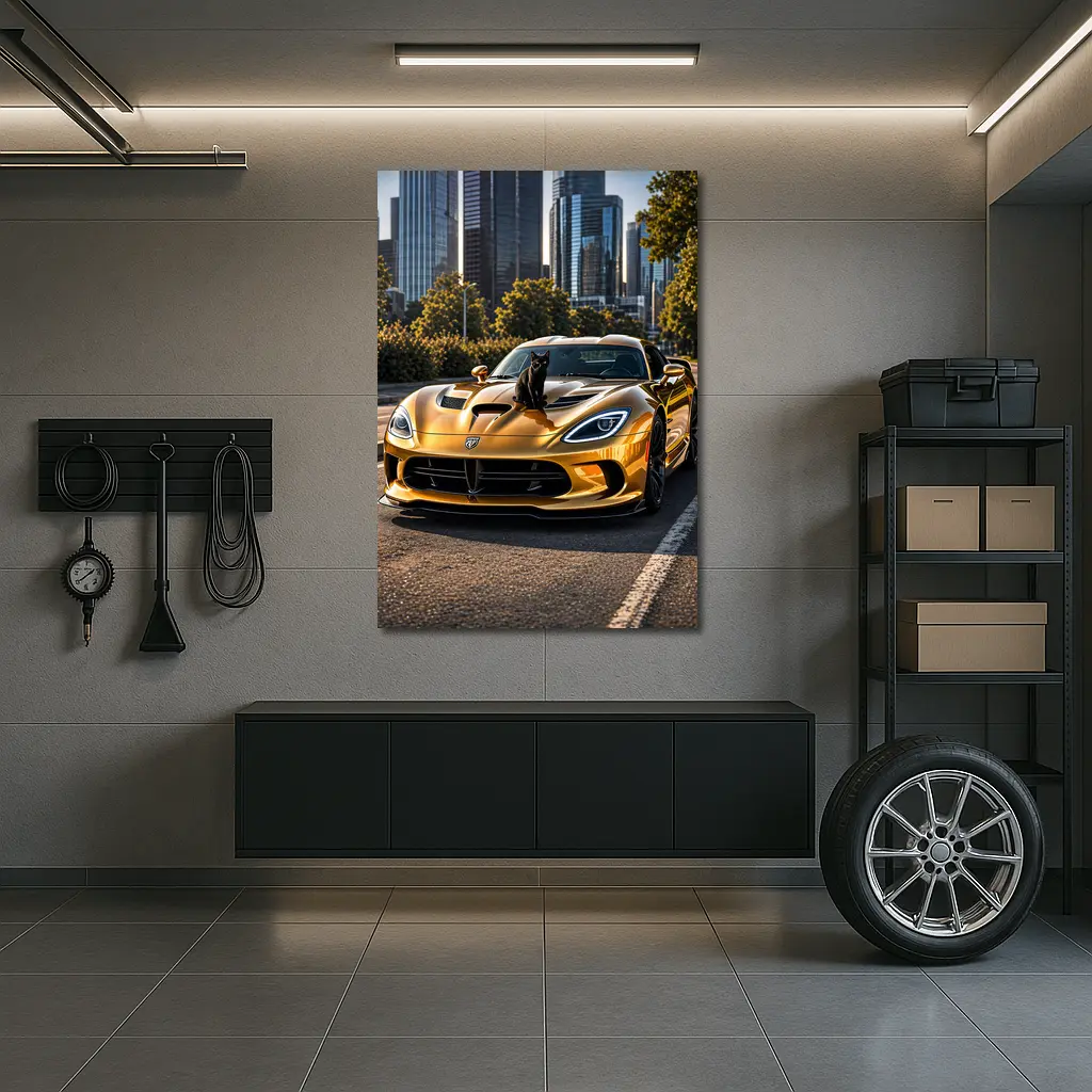Gold Dodge Viper Black Cat City – Wall Art