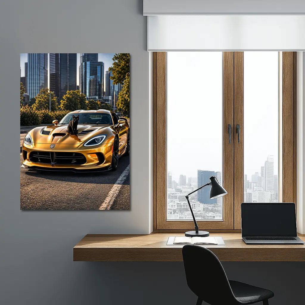 Gold Dodge Viper Black Cat City – Wall Art