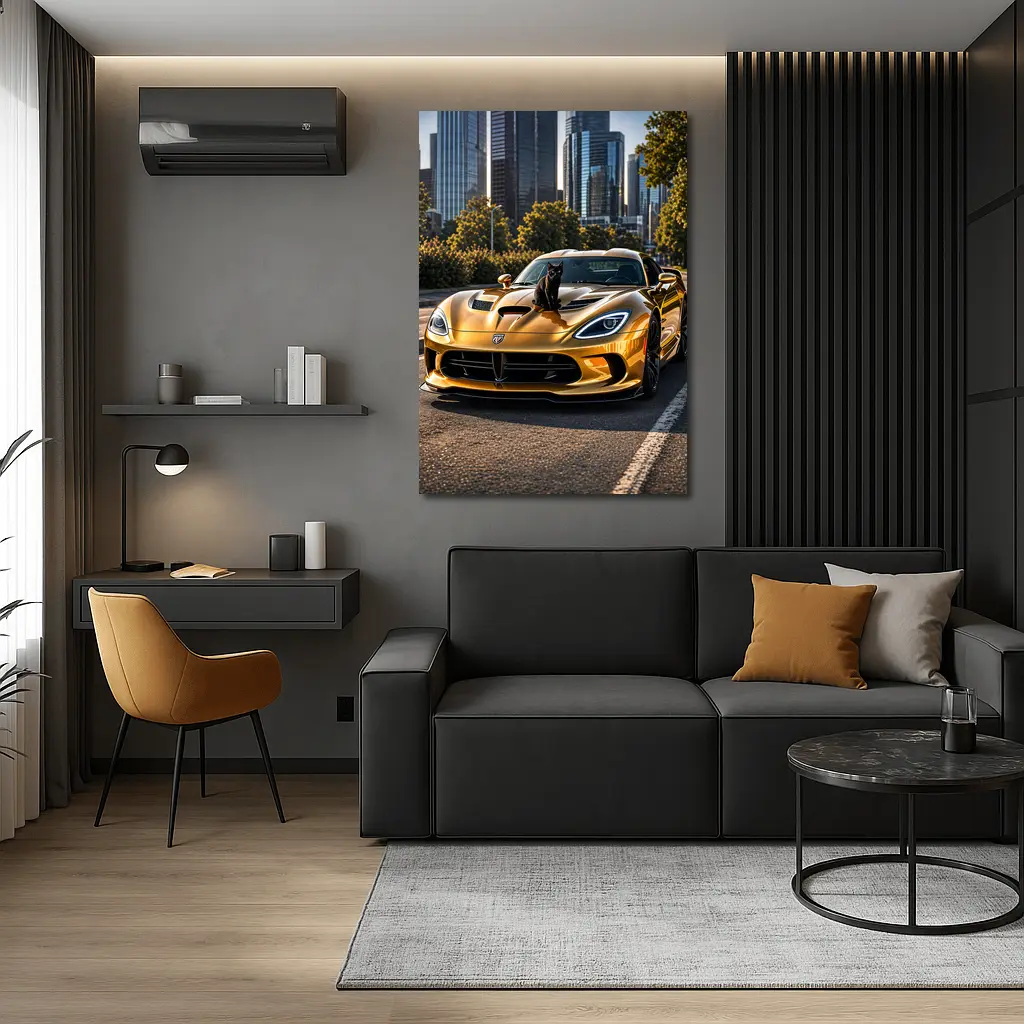 Gold Dodge Viper Black Cat City – Wall Art