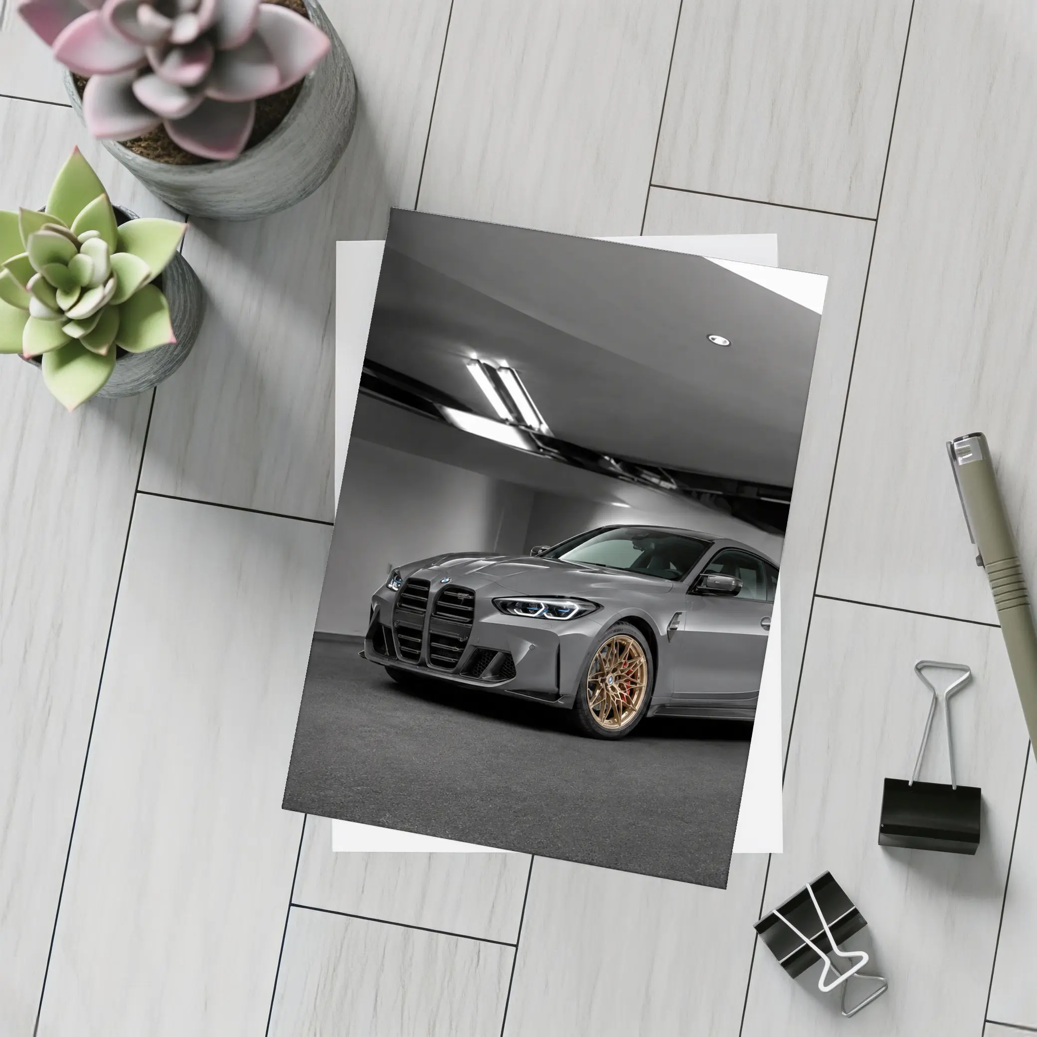BMW M4 Gray Coupe Gold Rims Garage – Postcards