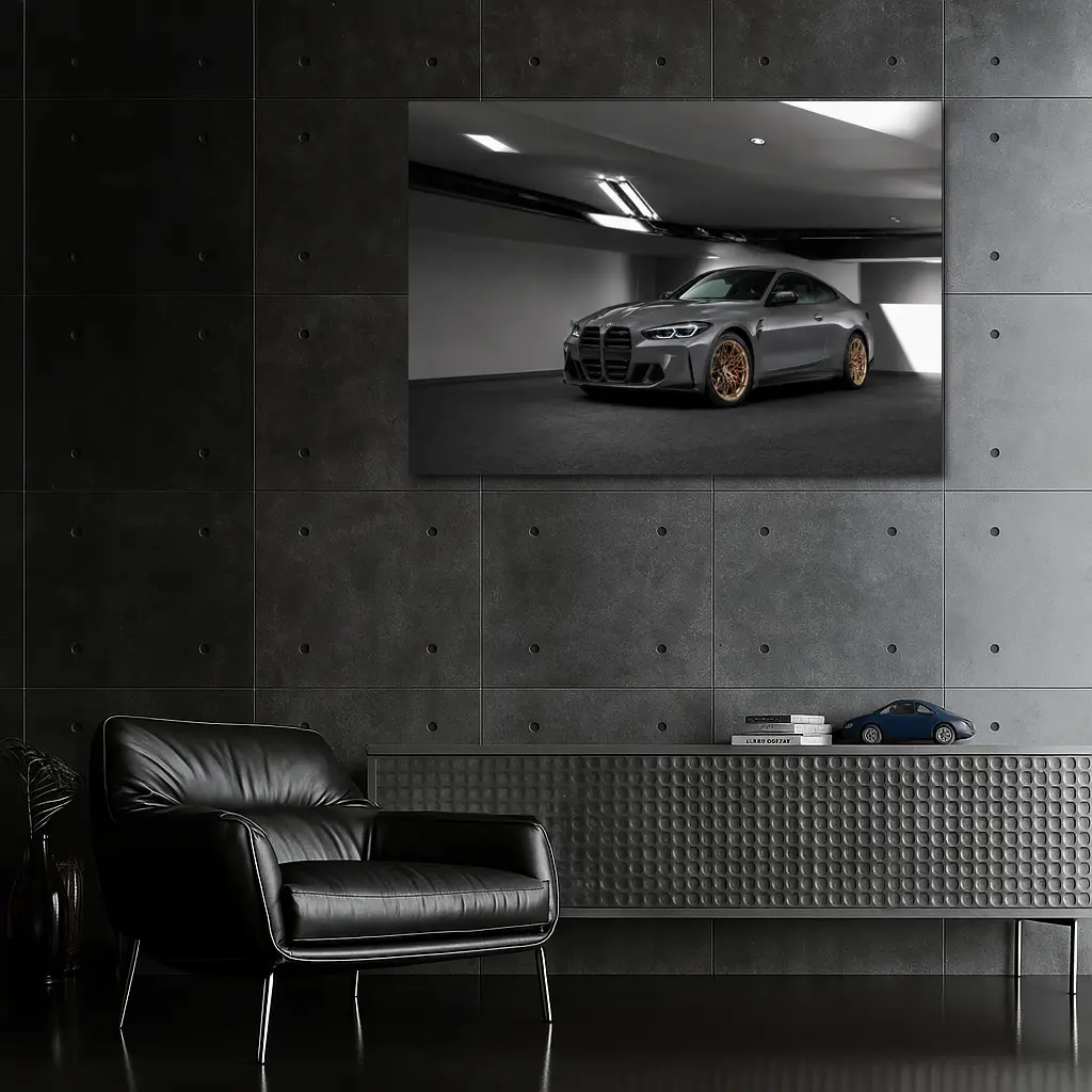 BMW M4 Gray Coupe Gold Rims Garage – Wall Art