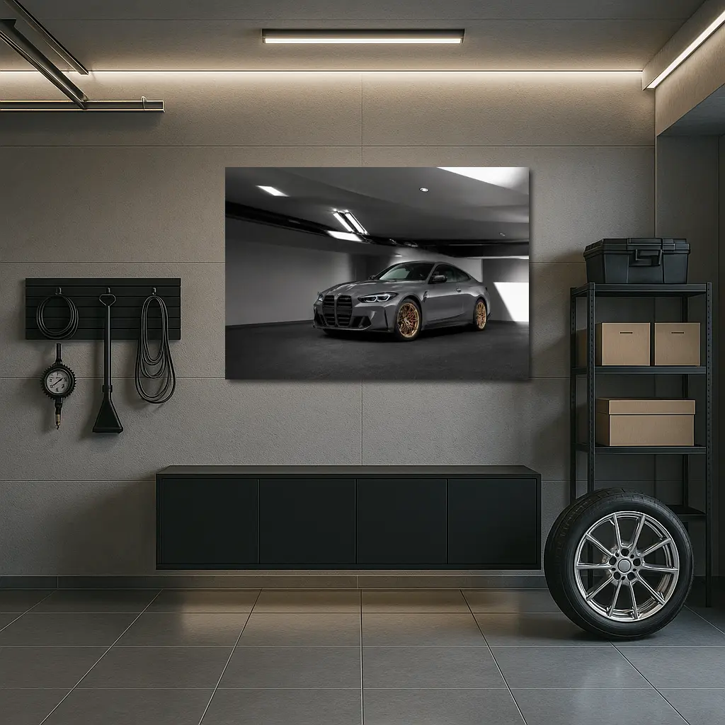 BMW M4 Gray Coupe Gold Rims Garage – Wall Art
