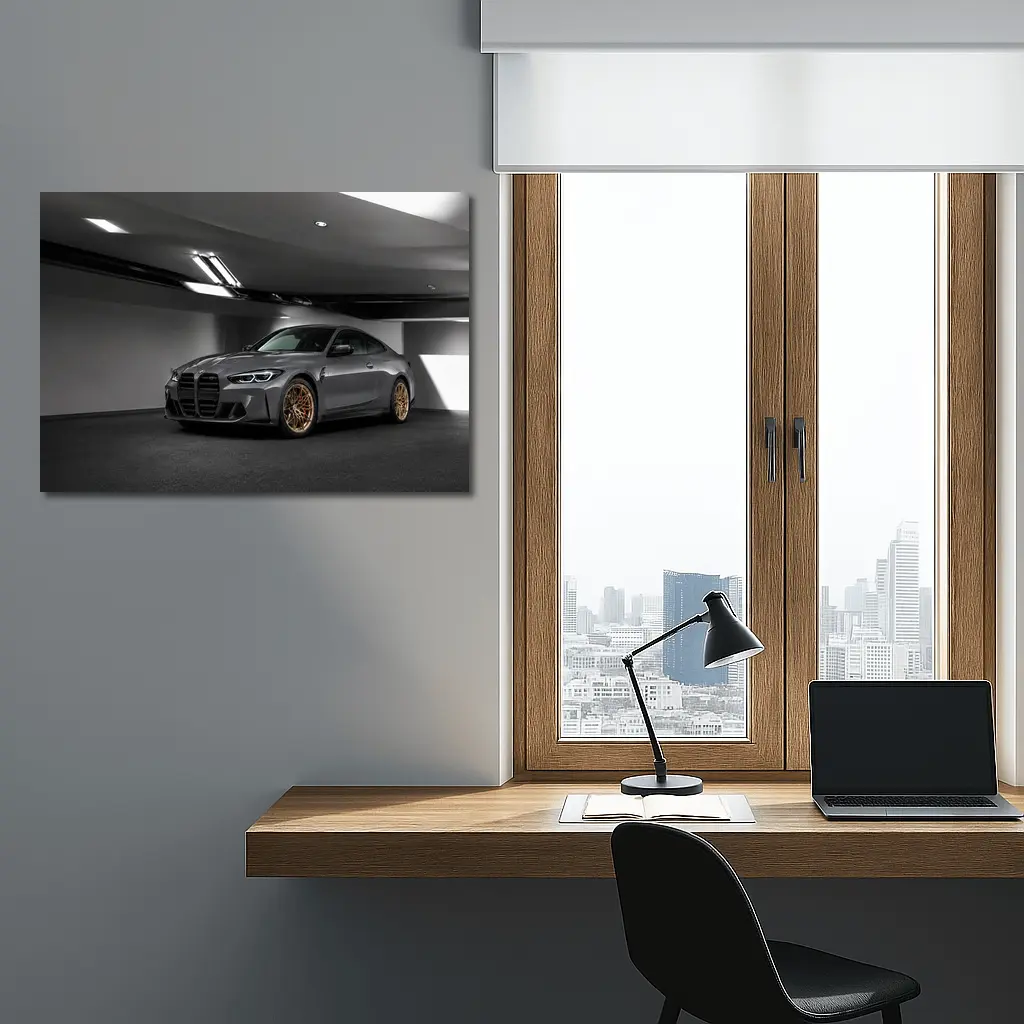 BMW M4 Gray Coupe Gold Rims Garage – Wall Art