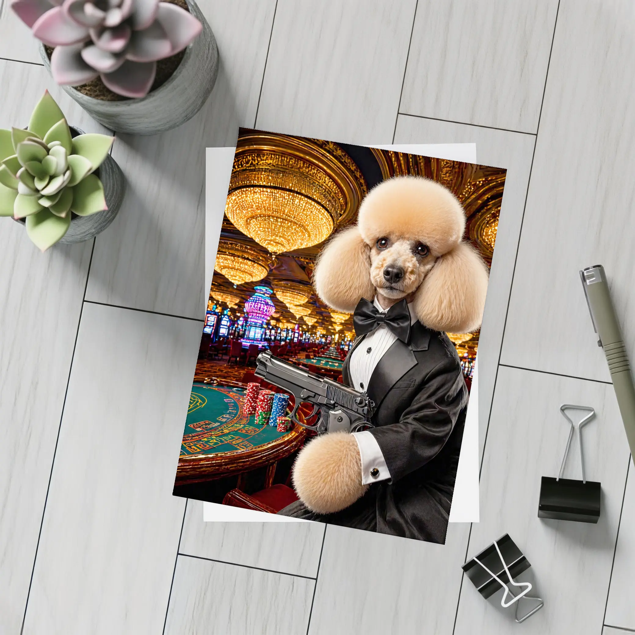 Poodle In Tuxedo Casino Gun Wall Art – Postcards