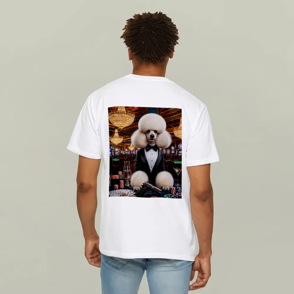 White Poodle Tuxedo Casino Spy Scene – T-Shirts