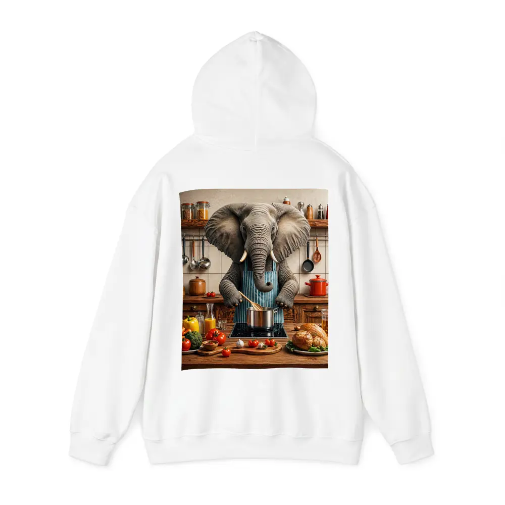 Elephant Chef Cooking in Rustic Kitchen – Hoodies