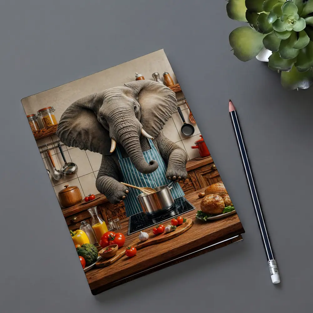 Elephant Chef Cooking in Rustic Kitchen – Notebooks