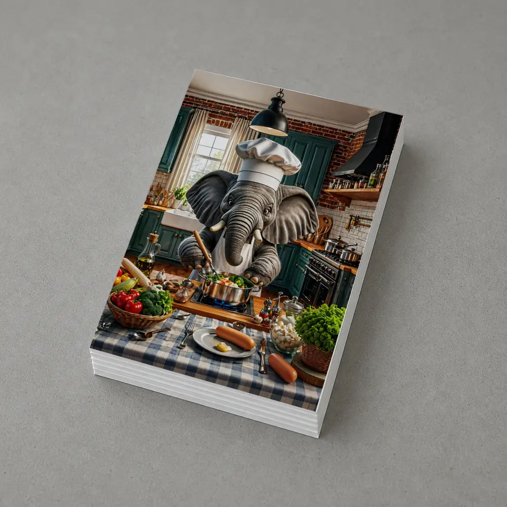 Elephant Chef Cooking Vegetables in Kitchen – Postcards