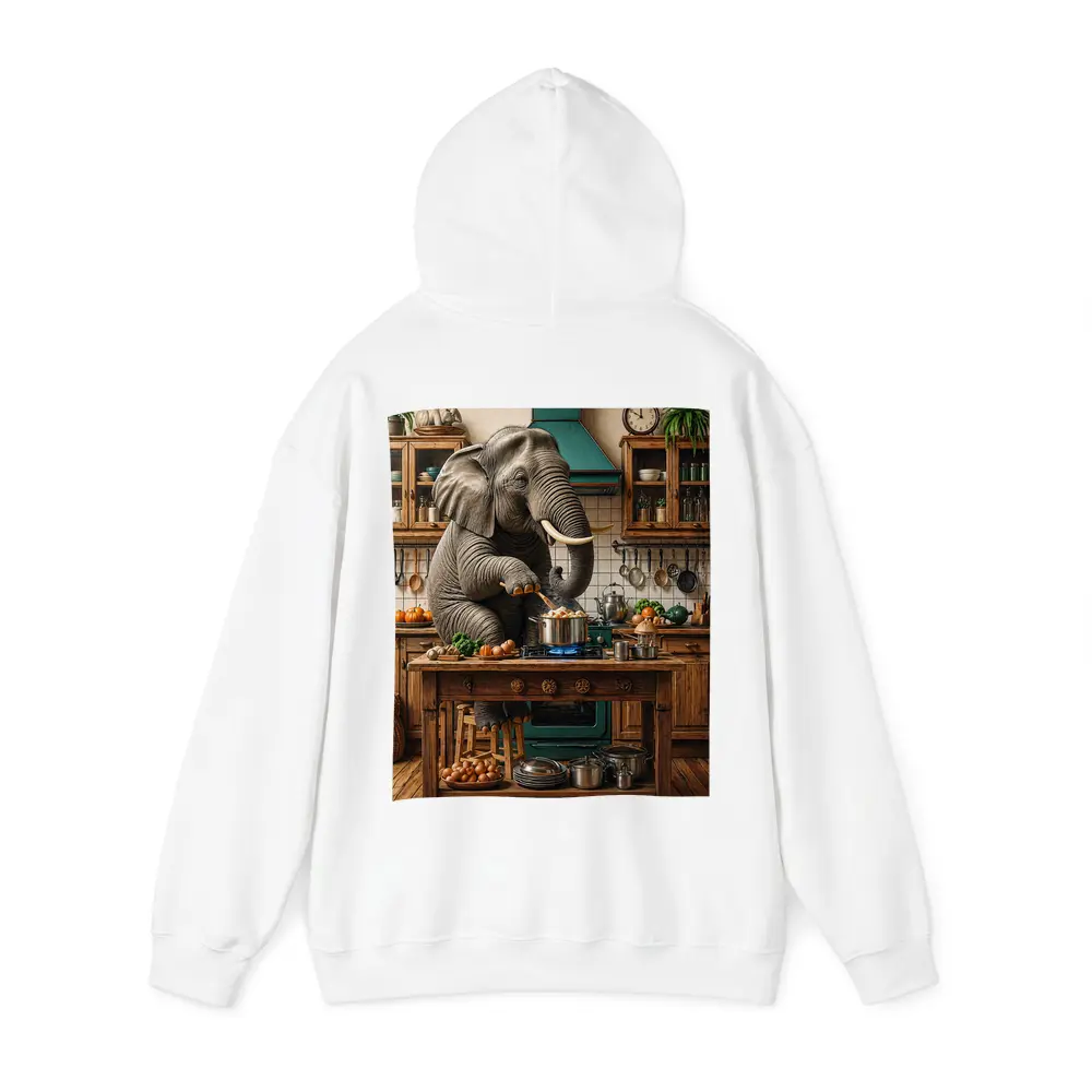 Elephant Cooking Dinner in Rustic Kitchen – Hoodies
