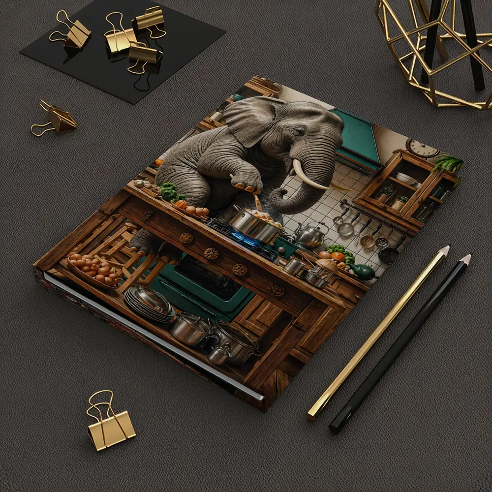 Elephant Cooking Dinner in Rustic Kitchen – Notebooks