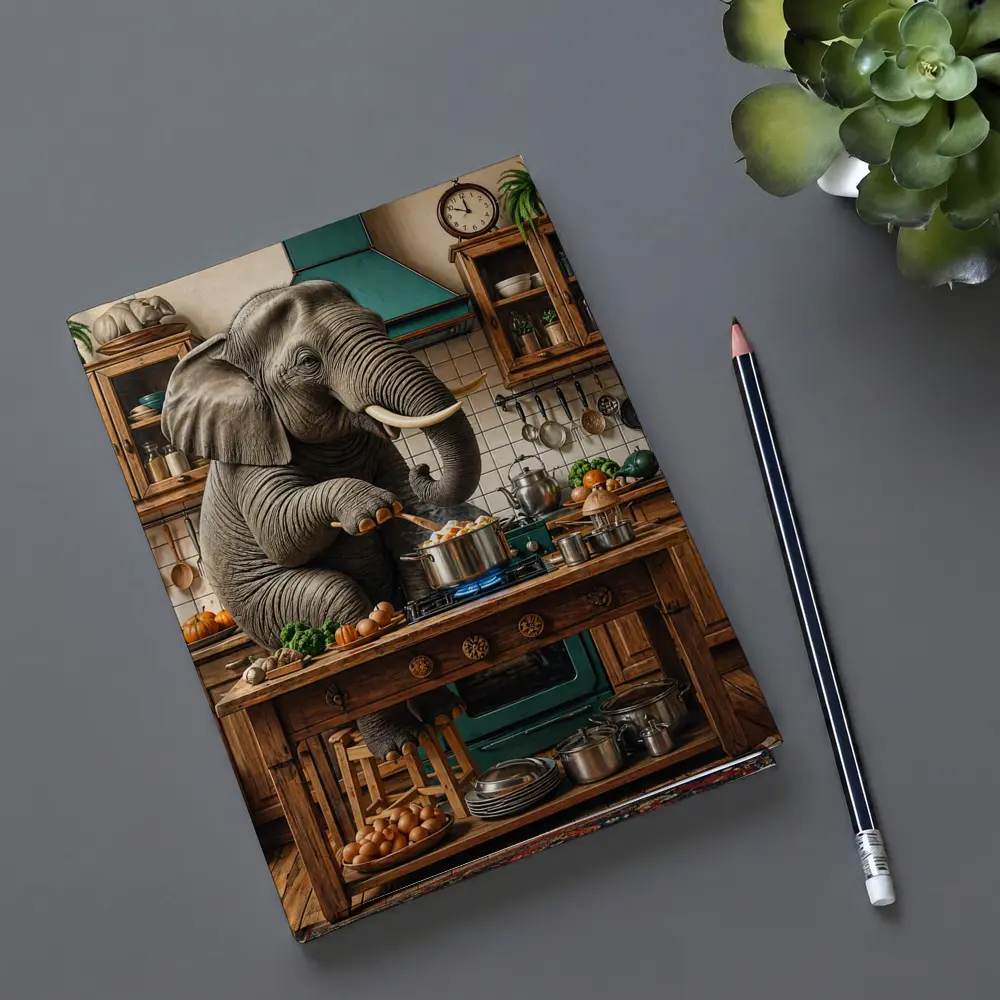 Elephant Cooking Dinner in Rustic Kitchen – Notebooks