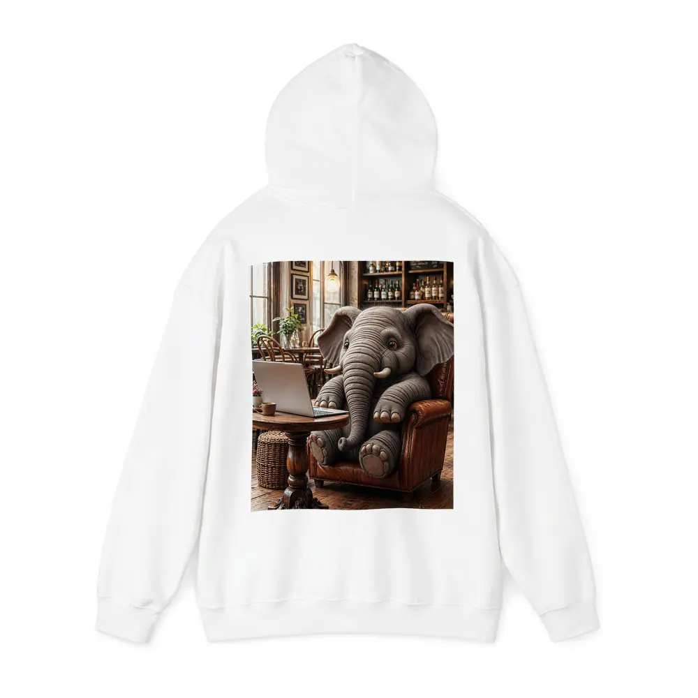 Elephant Working on Laptop in Cozy Cafe – Hoodies
